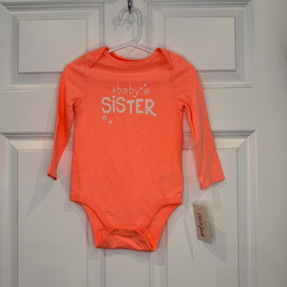 Cat & Jack Baby Sister Neon Orange Long Sleeve Bodysuit Size 18 Months